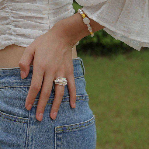 Multi-Layer Rice Pearl Cluster Ring - Zafari Studio Jewelry